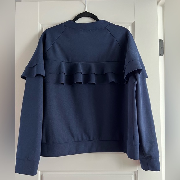 EMELIA Ruffle Bomber Jacket in Navy Women’s Size Large - Picture 2 of 10